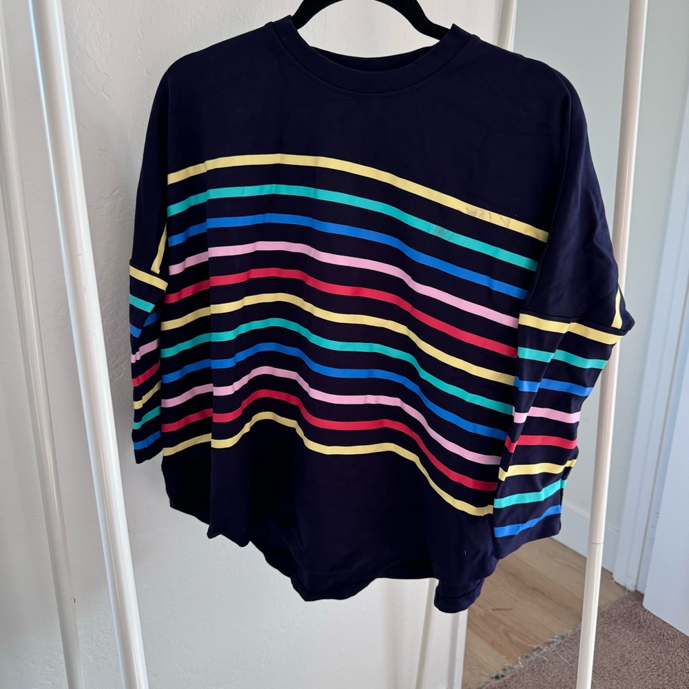 Pomander Place Navy Long Sleeve Top with Multicolor Stripes